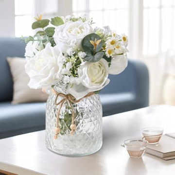 Dolicer Silk Roses Artificial Flowers in Elegant Vase