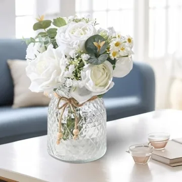 Dolicer Silk Roses Artificial Flowers in Elegant Vase