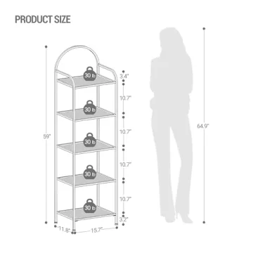 Stylish Hzuaneri Tempered Glass 5-Tier Bookshelf