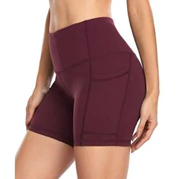 DF-deals Yoga Shorts for Women Spandex High Wasited Running Athletic Biker Workout Leggings Tight Fitness Gym Shorts with Pockets Burgundy - M