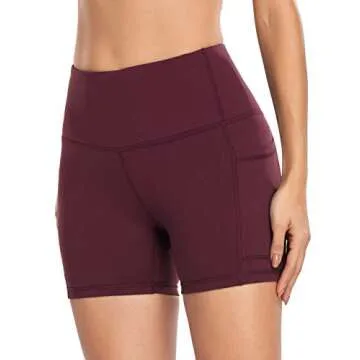DF-deals Yoga Shorts for Women Spandex High Wasited Running Athletic Biker Workout Leggings Tight Fitness Gym Shorts with Pockets Burgundy - M