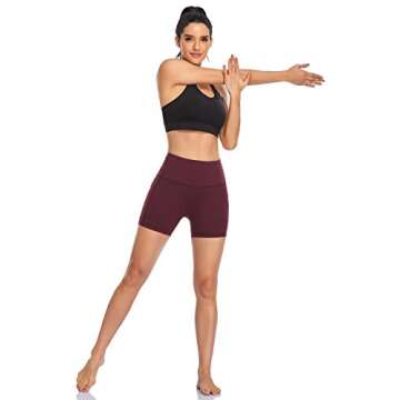 DF-deals Yoga Shorts for Women Spandex High Wasited Running Athletic Biker Workout Leggings Tight Fitness Gym Shorts with Pockets Burgundy - M
