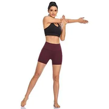 DF-deals Yoga Shorts for Women Spandex High Wasited Running Athletic Biker Workout Leggings Tight Fitness Gym Shorts with Pockets Burgundy - M