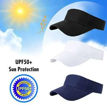 AZJ Sun Visor Hats for Women Men Adjustable UV Protection Outdoor Sports Golf Running Sun Caps (US, Numeric, 6 1/2, White,Black)