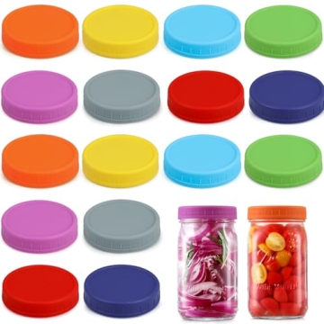 Aozita Colored Wide Mouth Mason Jar Lids - Leak-Proof 16 Pack