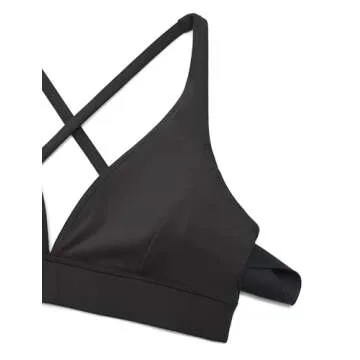 CRZ YOGA Butterluxe Deep V-Neck Sports Bras for Women - Spaghetti Strap Criss Cross Padded Top Low Coverage Wireless Yoga Black Medium