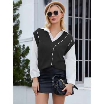 MFAVIP Women’s Sweater Vests, V Neck Sleeveless Ribbed Knit Vest Tops, All-Match Oversized Vests Pullover for Casual Loose Fit