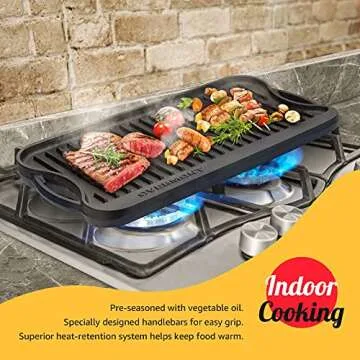 Overmont 17x9.8" Cast Iron Griddle Grill Pan with Scrapers