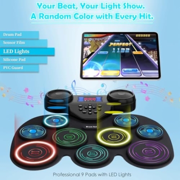 Electric Drum Set with 7-Color Dynamic LED Lights for Kids & Adults
