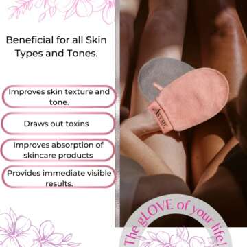Asymi Deep Exfoliating Glove - Reusable Exfoliating Mitt for Dead Skin Removal (Keratosis Pilaris Strawberry Legs Ecologic body care) Vegan Body Scrub SPA body Treatment (Rose Peach), 1.0 Count