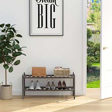 Dranixly Shoe Rack,2-Tier Bamboo Stackable Shelf Storage Organizer for Entryway, Hallway and Closet,...