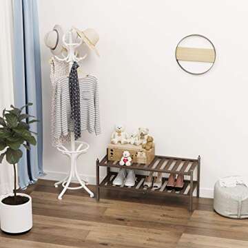 Dranixly Shoe Rack,2-Tier Bamboo Stackable Shelf Storage Organizer for Entryway, Hallway and Closet, 27.2"x11"x13.2" (Mocha)