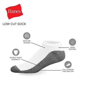 Hanes Men’s Max Cushion Low Cut Socks - 6 Pairs - Black/Grey Foot Bottoms