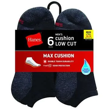 Hanes Max Cushion Low Cut Socks for Men - 6 Pairs