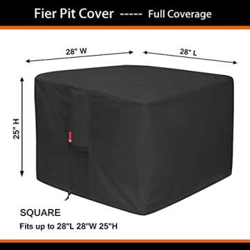 SheeChung Fire Pit Cover - Waterproof 600D Heavy Duty Square Patio Fire Pit Table Cover Black (Square - 28"L x 28"W x 25"H)-Fits 24-28 inch Fire Pit Table Cover