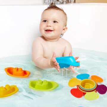 AMCHSURI Baby Bath Toys for Kids Ages 1-3, 11 PCS Mold Free Toddler Bath Toys for 2-4 Bathtub Water Table Pool Toys Stackable Boats and Spoons for Babies 6-12 Months Early Learning Educational Gift
