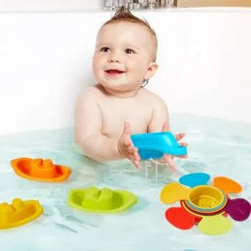 AMCHSURI Baby Bath Toys for Kids Ages 1-3, 11 PCS Mold Free Toddler Bath Toys for 2-4 Bathtub Water Table Pool Toys Stackable Boats and Spoons for Babies 6-12 Months Early Learning Educational Gift