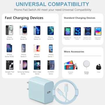 Charger for iPhone 16 15 Charger Fast Charging Type C Charger USB C Charger Block iPhone 16 Charger with 2 Pack 6FT Cable for iPhone 16/16 Plus/16 Pro/16 Pro Max/iPhone 15/15 Pro Max/Samsung(Blue)