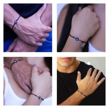 Black String Evil Eye Bracelet – Adjustable Wax Nylon Cord Talisman | Handmade Protection Amulet w...