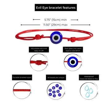 Black String Evil Eye Bracelet – Adjustable Wax Nylon Cord Talisman | Handmade Protection Amulet with Blue Turkish Glass Bead for Men, Women & Teens