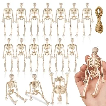 MUXIUNT 16 Pcs Halloween Mini Skeleton Figurine Decoration,6”Halloween posable Skeleton Decor,Smal...