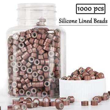 NIACONN 1000Pcs MicroLink Beads for Hair Extensions, 5mm Silicone Lined Beads Microlink Rings Hair Extensions Tool-Brown