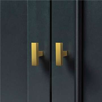 (20 Pack) Square T Bar Pull Gold Cabinet Knobs Brushed Brass Drawer Pulls Single Hole Cupboard Dresser Door Handle Kitchen Furniture Hardware 2" 50mm Overall Length