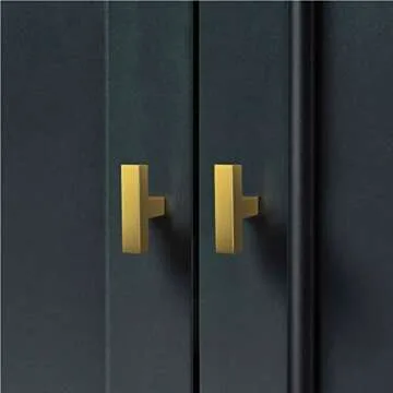 (20 Pack) Square T Bar Pull Gold Cabinet Knobs Brushed Brass Drawer Pulls Single Hole Cupboard Dresser Door Handle Kitchen Furniture Hardware 2" 50mm Overall Length