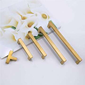 (20 Pack) Square T Bar Pull Gold Cabinet Knobs Brushed Brass Drawer Pulls Single Hole Cupboard Dresser Door Handle Kitchen Furniture Hardware 2" 50mm Overall Length