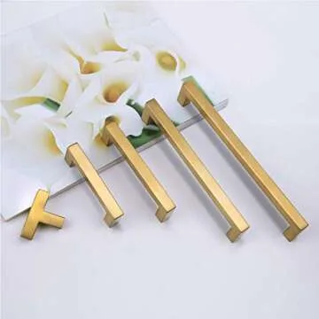 (20 Pack) Square T Bar Pull Gold Cabinet Knobs Brushed Brass Drawer Pulls Single Hole Cupboard Dresser Door Handle Kitchen Furniture Hardware 2" 50mm Overall Length