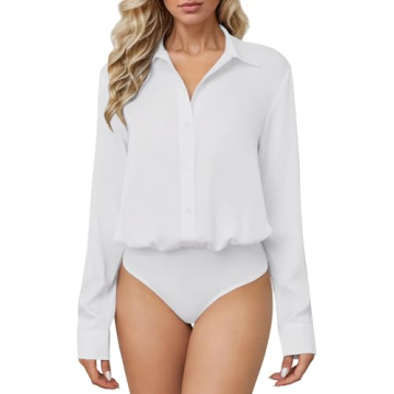 Sexyasasii White Collared Shirt Women Long Sleeve Solid Office Work Business Casual Satin Blouse Top...