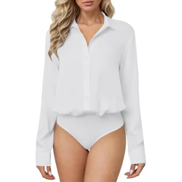 Sexyasasii White Collared Shirt Women Long Sleeve Solid Office Work Business Casual Satin Blouse Top...