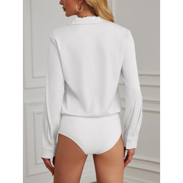 Sexy White Collared Blouse Bodysuit for Women