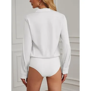 Sexy White Collared Blouse Bodysuit for Women
