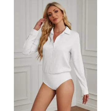 Sexy White Collared Blouse Bodysuit for Women