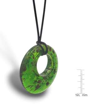 BESHEEK Handmade Murano Inspired Blown Abstract Glass Lampwork Art Pendant Necklace for Women Handcrafted Artisan Hypoallergenic Italian Style Jewelry (Oval Green Foil and Glass)