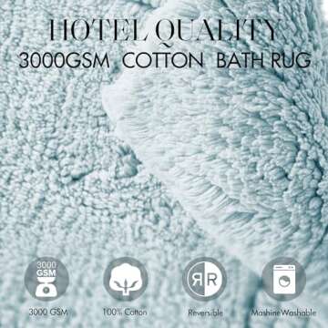Madison Park Signature Splendor Reversible 100% Cotton Tufted Bathroom Rug-3000 GSM Hotel Quality Luxurious Plush High Pile Bath Mat Absorbent, Quick Dry, Shower Room Décor, 21x34, Blue