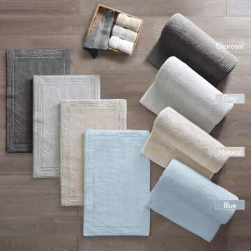 Madison Park Signature Splendor Reversible 100% Cotton Tufted Bathroom Rug-3000 GSM Hotel Quality Luxurious Plush High Pile Bath Mat Absorbent, Quick Dry, Shower Room Décor, 21x34, Blue