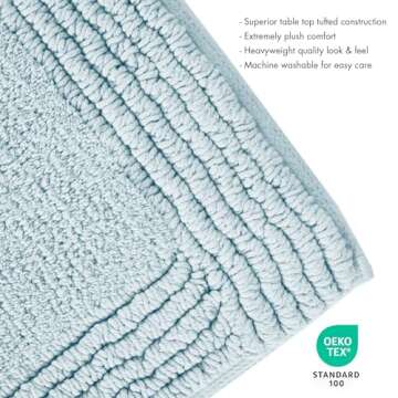 Madison Park Signature Splendor Reversible 100% Cotton Tufted Bathroom Rug-3000 GSM Hotel Quality Luxurious Plush High Pile Bath Mat Absorbent, Quick Dry, Shower Room Décor, 21x34, Blue