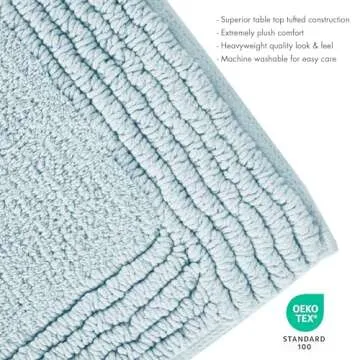 Madison Park Signature Splendor Reversible 100% Cotton Tufted Bathroom Rug-3000 GSM Hotel Quality Luxurious Plush High Pile Bath Mat Absorbent, Quick Dry, Shower Room Décor, 21x34, Blue