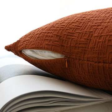 Kevin Textile Fall Decor Solid Decorative Toss Euro Pillow Cover Case Striped Corduroy Cushion Cover for Sofa, Burnt Brick, 18x18-inch (45cm), 2 Pieces