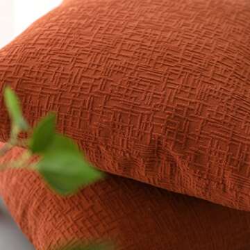 Kevin Textile Fall Decor Solid Decorative Toss Euro Pillow Cover Case Striped Corduroy Cushion Cover for Sofa, Burnt Brick, 18x18-inch (45cm), 2 Pieces