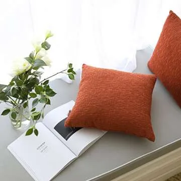 Kevin Textile Fall Decor Solid Decorative Toss Euro Pillow Cover Case Striped Corduroy Cushion Cover for Sofa, Burnt Brick, 18x18-inch (45cm), 2 Pieces