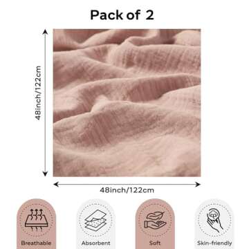 JELLYMONI Muslin Swaddle Blankets for Unisex, 2 Pack Newborn Receiving Blanket, Large 47 x 47 inches Soft Breathable Muslin Baby Blanket for Newborn Boys & Girl
