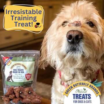 Green Butterfly Brands Freeze Dried Chicken Heart Dog Treats Made In USA. All Natural Freeze-Dried Raw Snacks for Dogs and Cats. One Ingredient. High Protein. Heart Health. Irresistible Training Treat