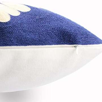 Hodeco Embroidery Throw Pillow Covers 18x18 Home Decor Floor Pillows Cover 100% Cotton Cushion Cover Throw Pillow Case for Couch Dark Blue Sunflower Embroidered Pillow 45x45cm, Navy Blue, 1 Piece