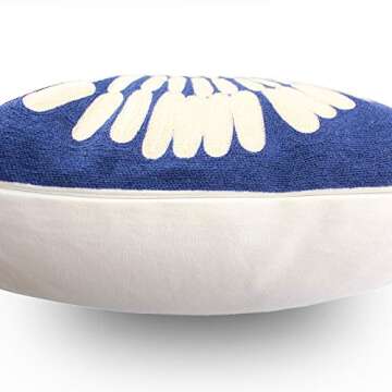 Hodeco Embroidery Throw Pillow Covers 18x18 Home Decor Floor Pillows Cover 100% Cotton Cushion Cover Throw Pillow Case for Couch Dark Blue Sunflower Embroidered Pillow 45x45cm, Navy Blue, 1 Piece