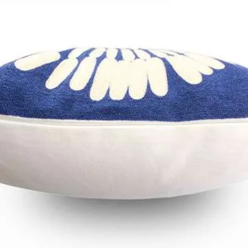 Hodeco Embroidery Throw Pillow Covers 18x18 Home Decor Floor Pillows Cover 100% Cotton Cushion Cover Throw Pillow Case for Couch Dark Blue Sunflower Embroidered Pillow 45x45cm, Navy Blue, 1 Piece