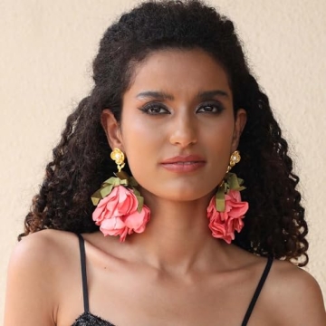 Aksod Flower Earrings Hot Pink Large Floral Earrings Stud Big Lightweight Fabric Rose Dangle Earrings Statement Jewelry for Women (Pink)