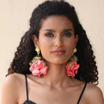 Aksod Flower Earrings Hot Pink Large Floral Earrings Stud Big Lightweight Fabric Rose Dangle Earrings Statement Jewelry for Women (Pink)